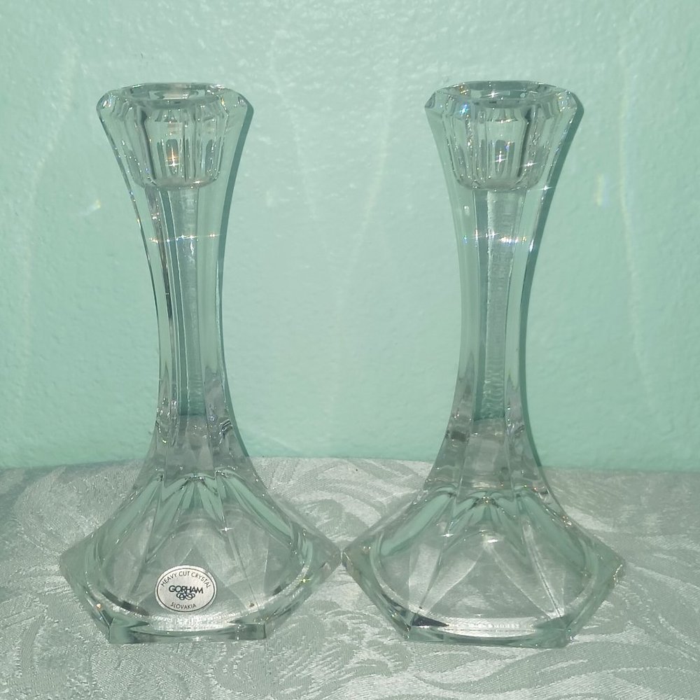 Vintage Gorham Slovakian Heavy Cut Crystal Candle Stick Holders